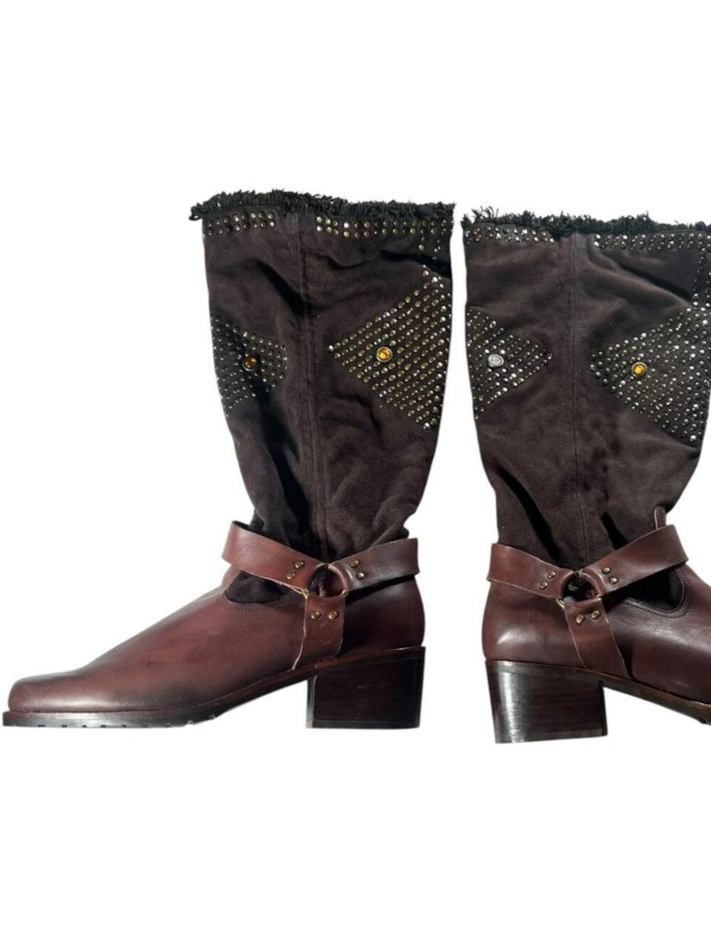Vintage Naughty Monkey Brown Beaded Leather Harness Boots